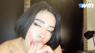 Feet licking, fake penis riding, and scorching Colombian footjob with toe deepthroati