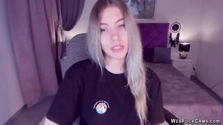 Big tits tattooed blonde amateur teen SimaDark fingers shaved pussy on webcam